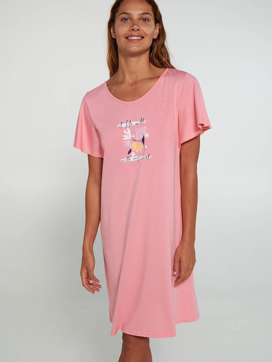 Vamp Winter Cotton Women's Nightdress Pink Geranium