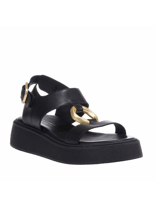 Komis & Komis Leather Women's Flat Sandals Flatforms in Black Color