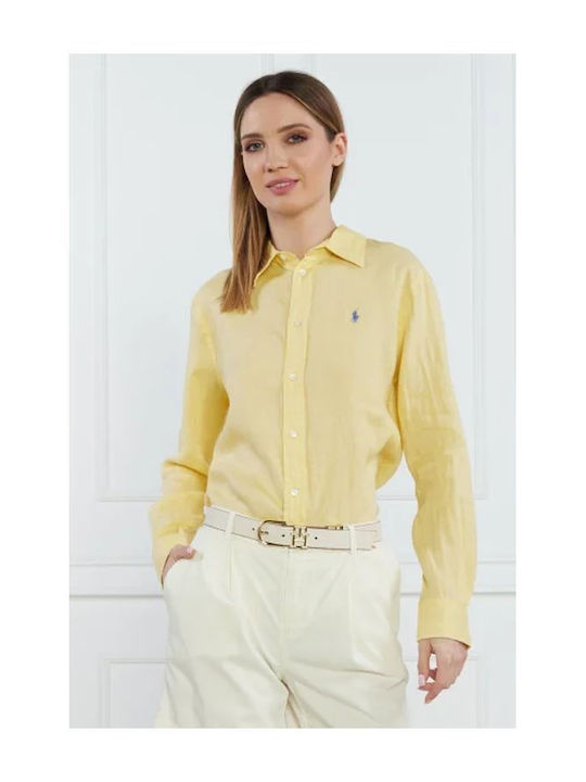 Ralph Lauren Langärmelig Damen Leinen Hemd Gelb