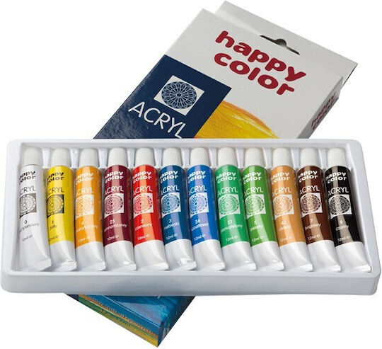 Happy Color Σετ Ακρυλικά Χρώματα Ζωγραφικής Happy Color 12ml 12τμχ