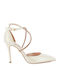 Leather Stiletto Ecru High Heels with Strap