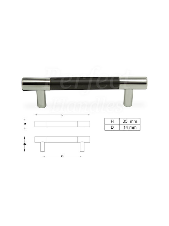 Perfect Handle Furniture made of Metallic chrome-black ICP-14005-128mm 1pcs