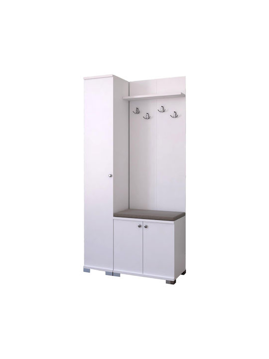 Wardo Hallway Furniture with Coat Rack / Shoe Cabinet / Wardrobe & Bench White 90x33x177cm