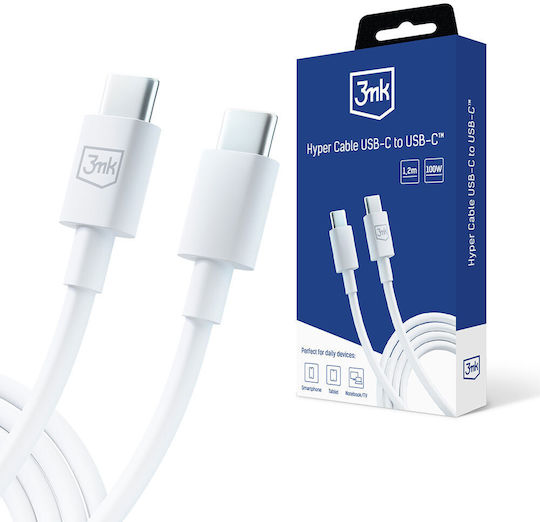 3MK Hyper USB 2.0 Cable USB-C Male - USB-C 100W PD White 1.2m