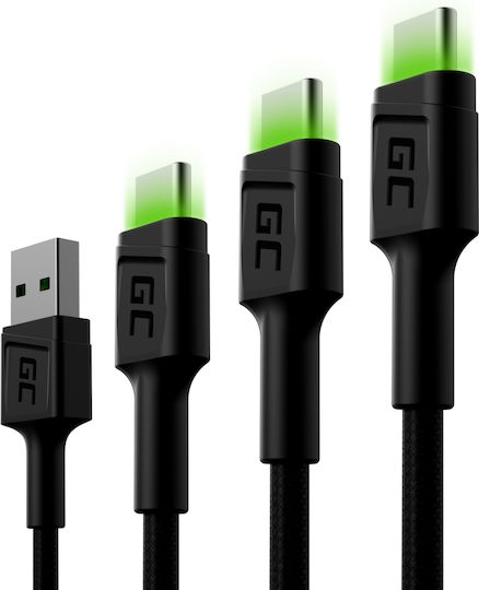 Green Cell Cablu LED USB 2.0 USB-C Masculin - USB-C 18W Verde 2m KABGCSET01 3 Bucăți