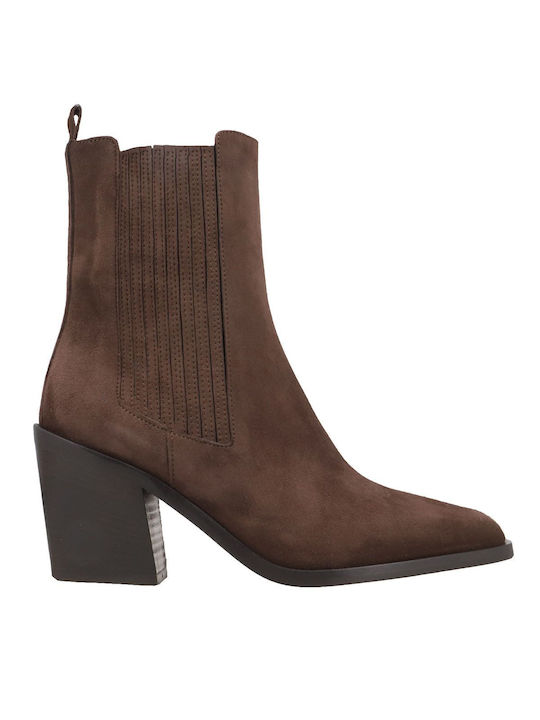 Kalogirou Suede Women's Ankle Boots with Medium Heel Brown