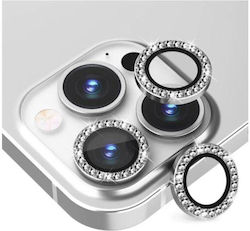 Lens Protector Glitter Προστασία Κάμερας Tempered Glass Ασημί για το iPhone 15 / 15 Plus