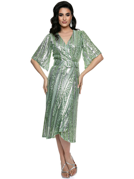 RichgirlBoudoir Midi Βραδινό Φόρεμα Κρουαζέ Πράσινο