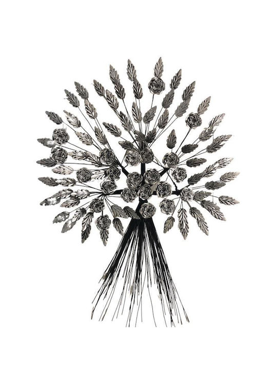 Wall Decor Flower Arrangement Handmade Silver Made of Metal 72x53cm