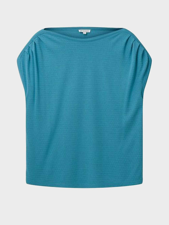 Tom Tailor Women's Summer Blouse Short Sleeve Petrol Blue