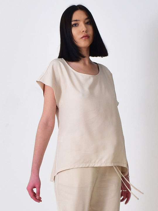 Women's Summer Blouse Short Sleeve Beige