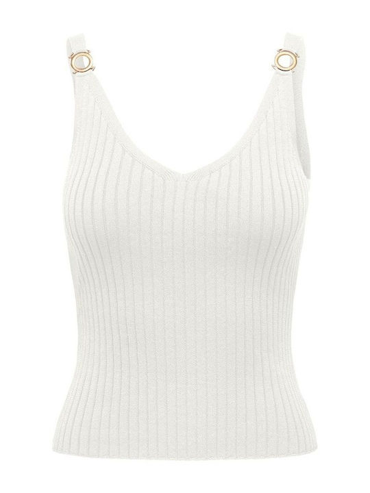 Only Women's Athletic Blouse Sleeveless with V Neck White