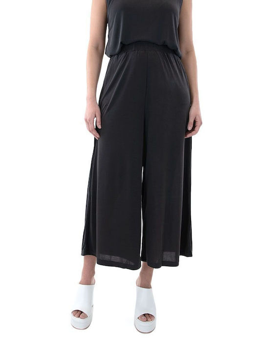 Namaste Women's High-waisted Fabric Trousers with Elastic in Wide Line Black
