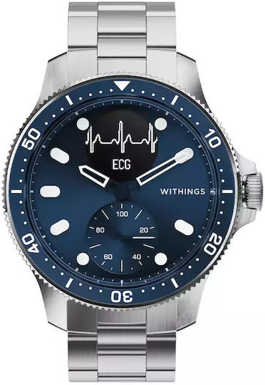 Withings Scanwatch Horizon Stainless Steel 43mm Αδιάβροχο με Παλμογράφο (Dark Blue)
