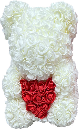 Bear of Artificial Roses White 30cm Mohicans Black Line