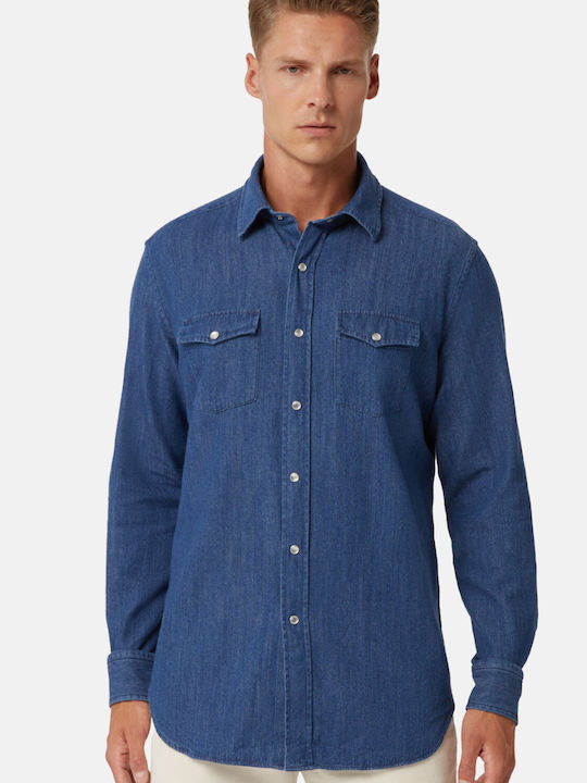 Boggi Men's Shirt Long Sleeve Denim Blue