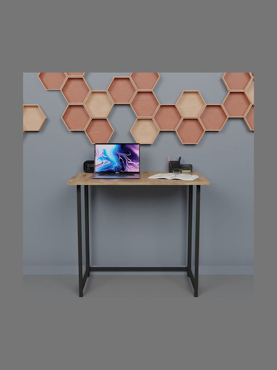 Desk Thox Wooden Oak / Black with Metal Legs 80x50x72cm