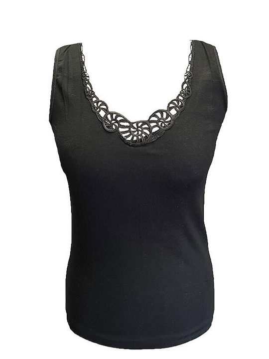 Women's Cotton T-Shirt with Spaghetti Strap Black