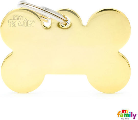 My Family Basic Hund-Identifikationsmarke Knochen Gold Metall XLarge Personalisierung
