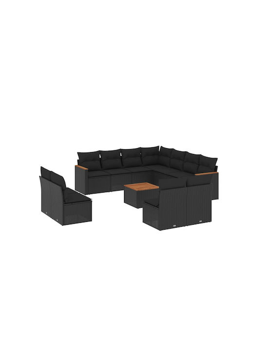 Set Outdoor Lounge Black with Pillows 12pcs