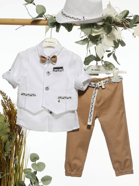 Mi Chiamo Boys Baptism Suit with Vest Brown