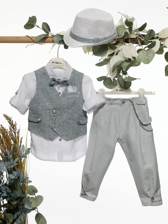 Mi Chiamo Boys Baptism Suit with Vest Gray