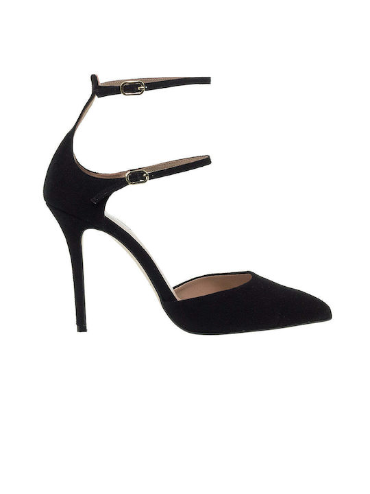 Mourtzi Suede Black Heels with Strap