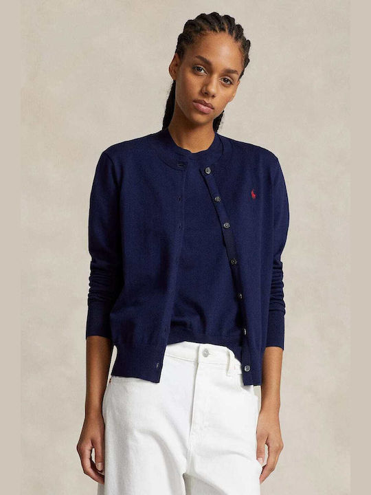 Ralph Lauren Long Women's Knitted Cardigan with Buttons Navy Blue