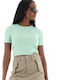 Jack & Jones Women's Summer Crop Top Cotton Short Sleeve Light Aquamarine