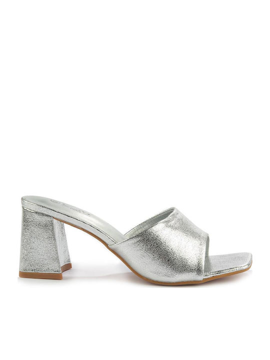 Fshoes Δερμάτινα Mules με Χοντρό Ψηλό Τακούνι σ...