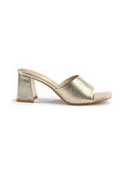 Fshoes Heel Leather Mules Gold