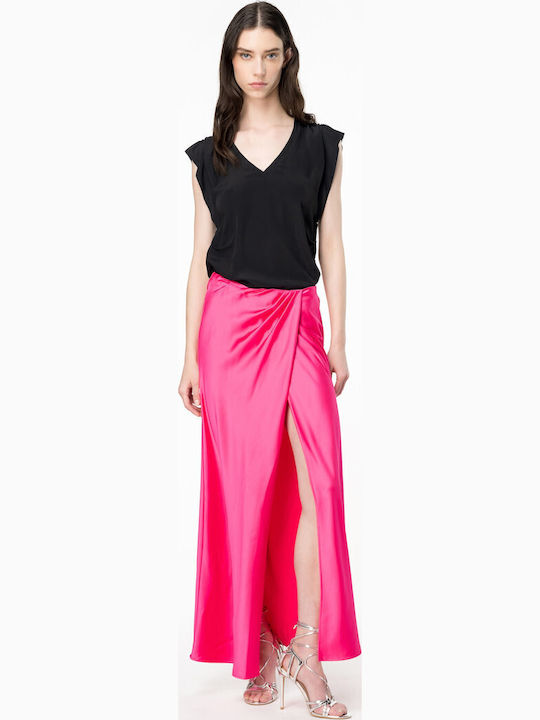 Pinko Crushed Conversione Satin,σατεν Maxi Rock Umschlag Fuchsie
