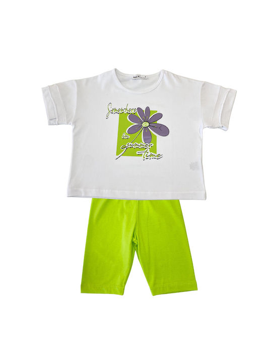 Nek Kids Wear Kids Set with Leggings Summer 2pcs White-lime