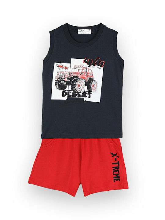 Nek Kids Wear Kids Set with Shorts Summer 2pcs Blue/red