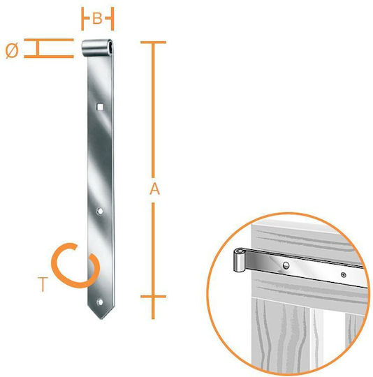 Galvanized Gate Hinge 400x40mm 570200.0009 Chrome Metal