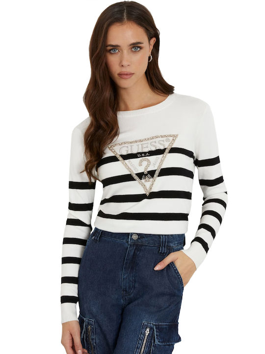 Guess Women's Long Sleeve Pullover Striped White