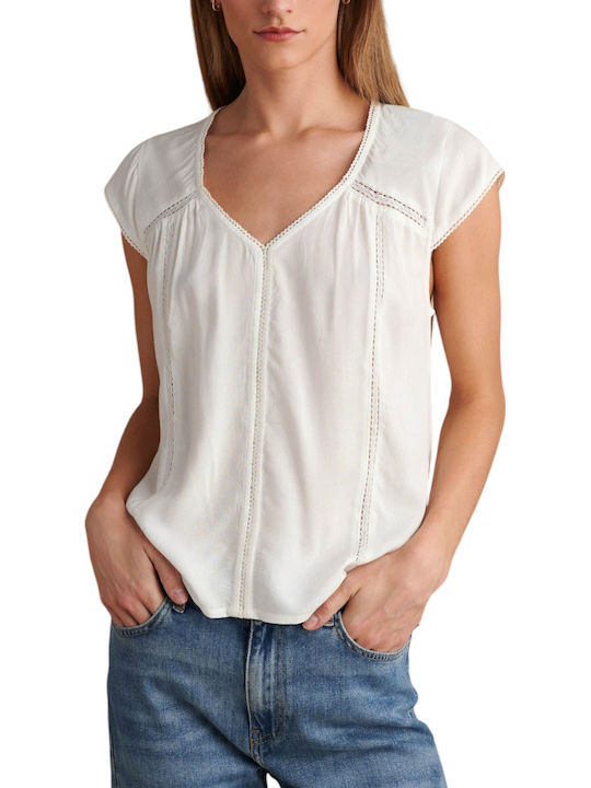 Women's Summer Blouse Sleeveless with V Neckline Off White