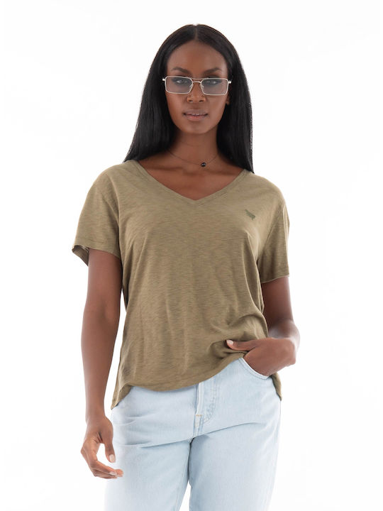 Superdry Women's T-shirt with V Neck Camel