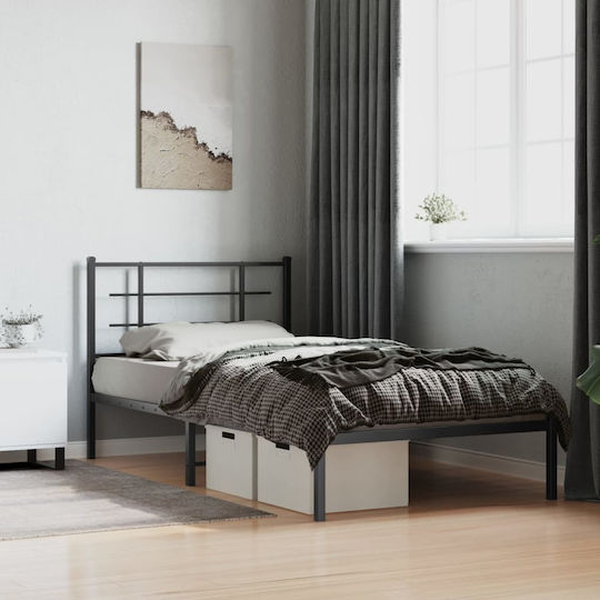 Half Double Metal Bed Black with Slats for Mattress 107x203cm