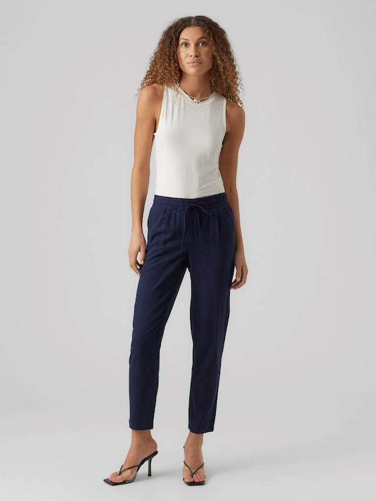 Vero Moda Pantaloni de damă Tesatura Pantaloni cu croială normală Albastru marin