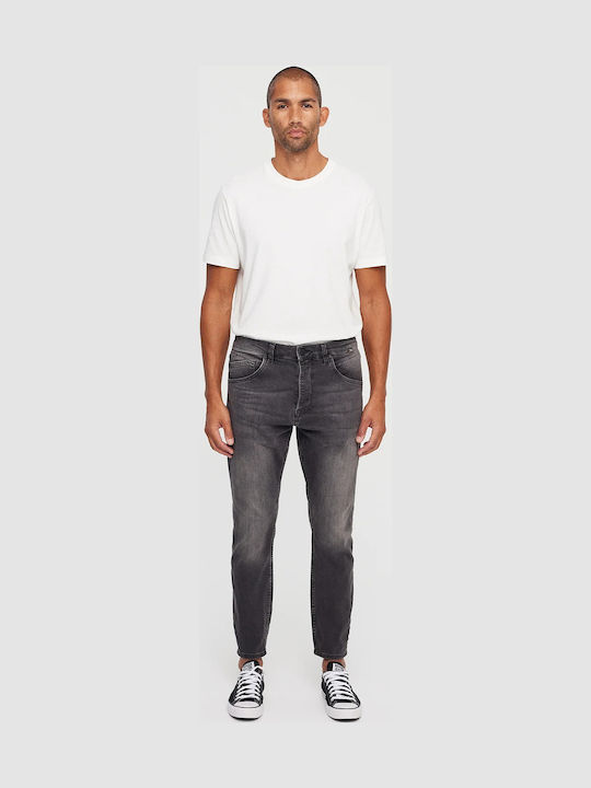 Ανδρικό Παντελόνι Τζιν Cropped Ελαστικό με Relaxed Tapered Εφαρμογή Γκρι