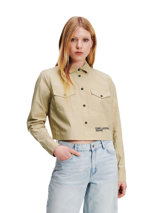 Karl Lagerfeld Women's Long Sleeve Shirt Khaki