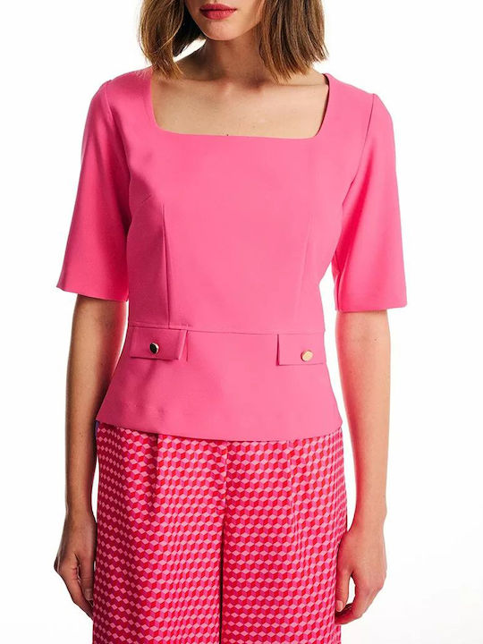 Forel Damen Sommerliche Bluse Kurzärmelig Rosa