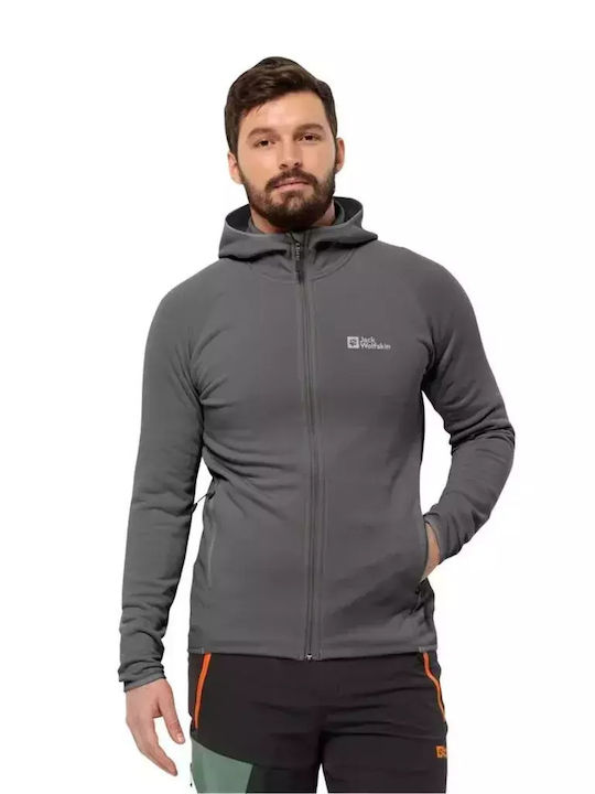 Jack Wolfskin Jachetă Fleece pentru Bărbați cu Fermoar și Glugă Gri