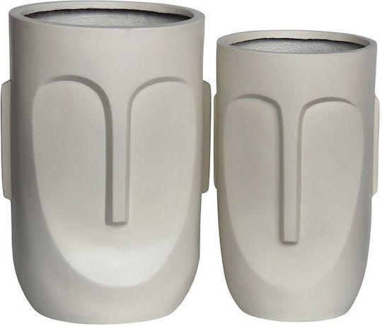 Set de 2 ghivece de flori-totem, nuanță ciment nisip maro Φ28x51cm / Φ33x56cm [-bej-tortora-nisip-capuccino-] [-ciment artificial (reciclabil)-] E6321,s