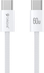 Celebrat U600 Braided USB 2.0 Cable USB-C male - USB-C 60W Λευκό 1m (112612)