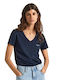 Pepe Jeans Women's T-shirt with V Neck Blue