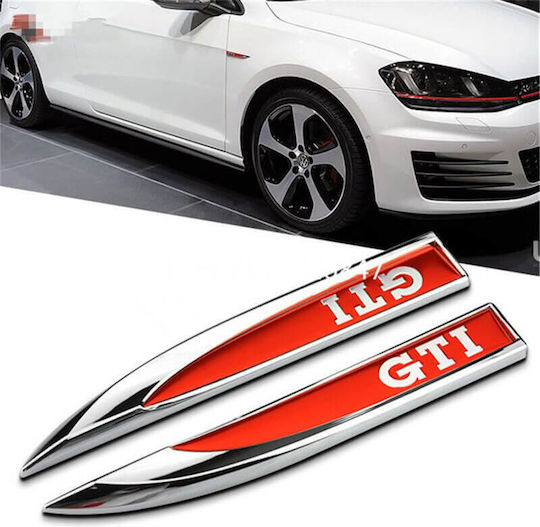 Car Stickers Metallic Wing Badges GTI For VW Golf VII (7) 13-20 Chrome / Red 15cm X 2cm 2 Pieces / Car-4297