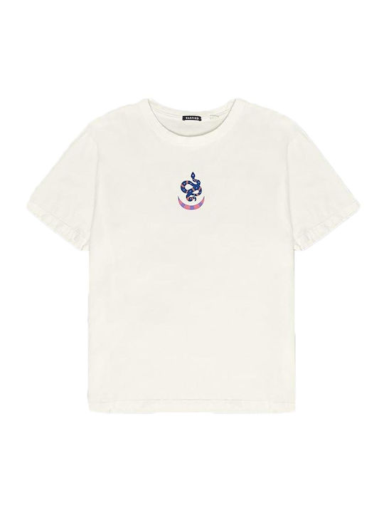 Kaotiko Wild Power Bio-Baumwolle T-shirt Elfenbein Damen Boyfriend Fit - Ao082-01s-g002-w