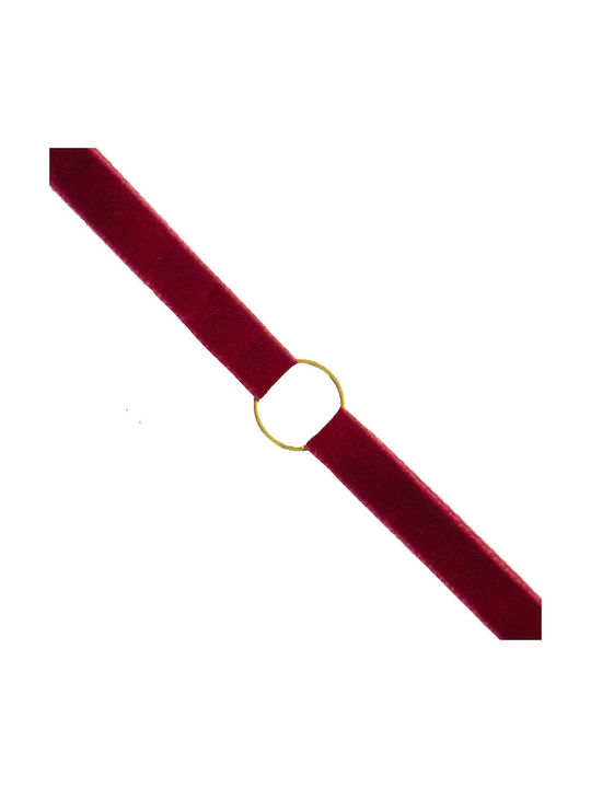 Jt Steel Choker Necklace Velvet Choker Necklace with Circle Red Bordeaux - Gold